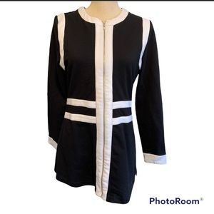 Boston Proper black and white zip up tunic track jacket style
